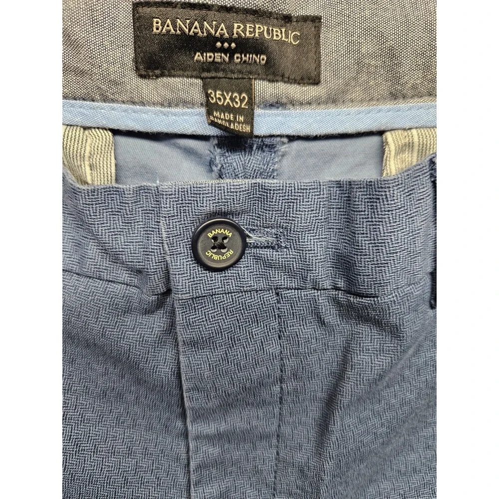 Banana Republic Aiden Chino Mens 35x32 Blue Slim Fit Textured Cotton Pants